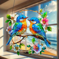 Acrylic Hanging Garden Suncatcher Multi-coloured Kingfishers 20cm Tall on Chain