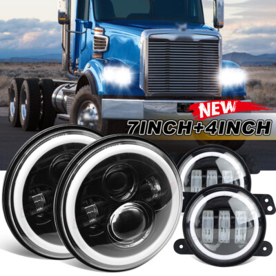 7inch LED Headlight Hi/Lo Project & 4'' Fog Light Fit Freightliner Century Class