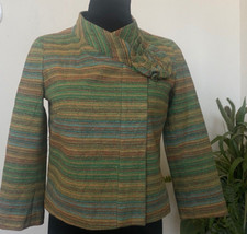 ZARA Multicolor Stripe Flower Applique Tweed Cropped Jacket Size M EUC 89