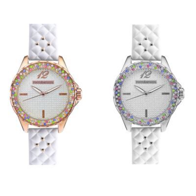 Womens Watch ROCCOBAROCCO STARDUST Leather White Rose Swarovovski Coloured RB