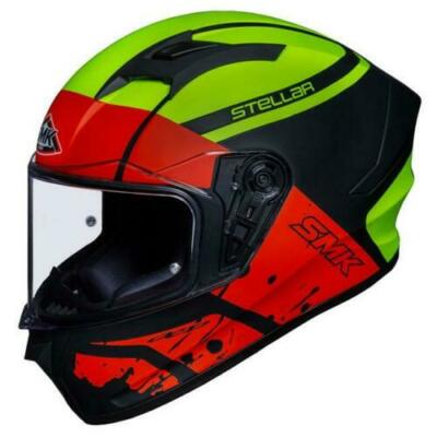 SMK STELLAR SQUAD FULL FACE ROAD RACE MOTORCYCLE HELMET BLACK/RED/YELLOW M L XL