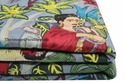 2.3m Frida Khalo Stoff Druck Indisch 100% Baumwolle Handgefertigt Sanganeri US