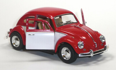 VW Käfer 1967 Modellauto ca. 1:32 Metall Spritzguss rot/weiß ca. 12,5cm KINSMART