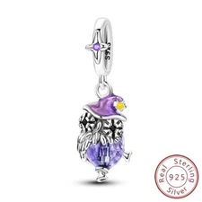 MULA 925 Sterling Silver DIY Charm Purple Enamel Owl Dangle For Women Bracelet