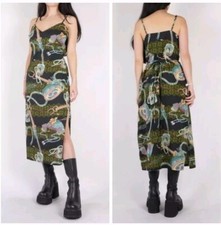 Urban Outfitters Dragon Print Midi Dress with Side Slits Grey Size Small
