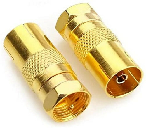 ASCL 2 x Gold Coax Socket Female F Plug Male Adaptor TV Satellite Aerial Cable