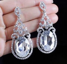 PARTY AUSTRIAN CRYSTAL RHINESTONE SILVER CHANDELIER DANGLE EARRINGS PROM E2085S