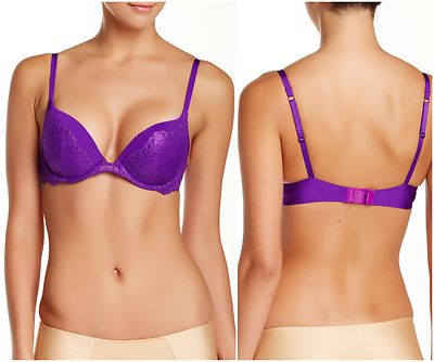 BLACK BOW  by FELINA * RUMOUR *  PLUNGE PUSH UP LACE  BRA   Sz 32 C   NEW  $ 50