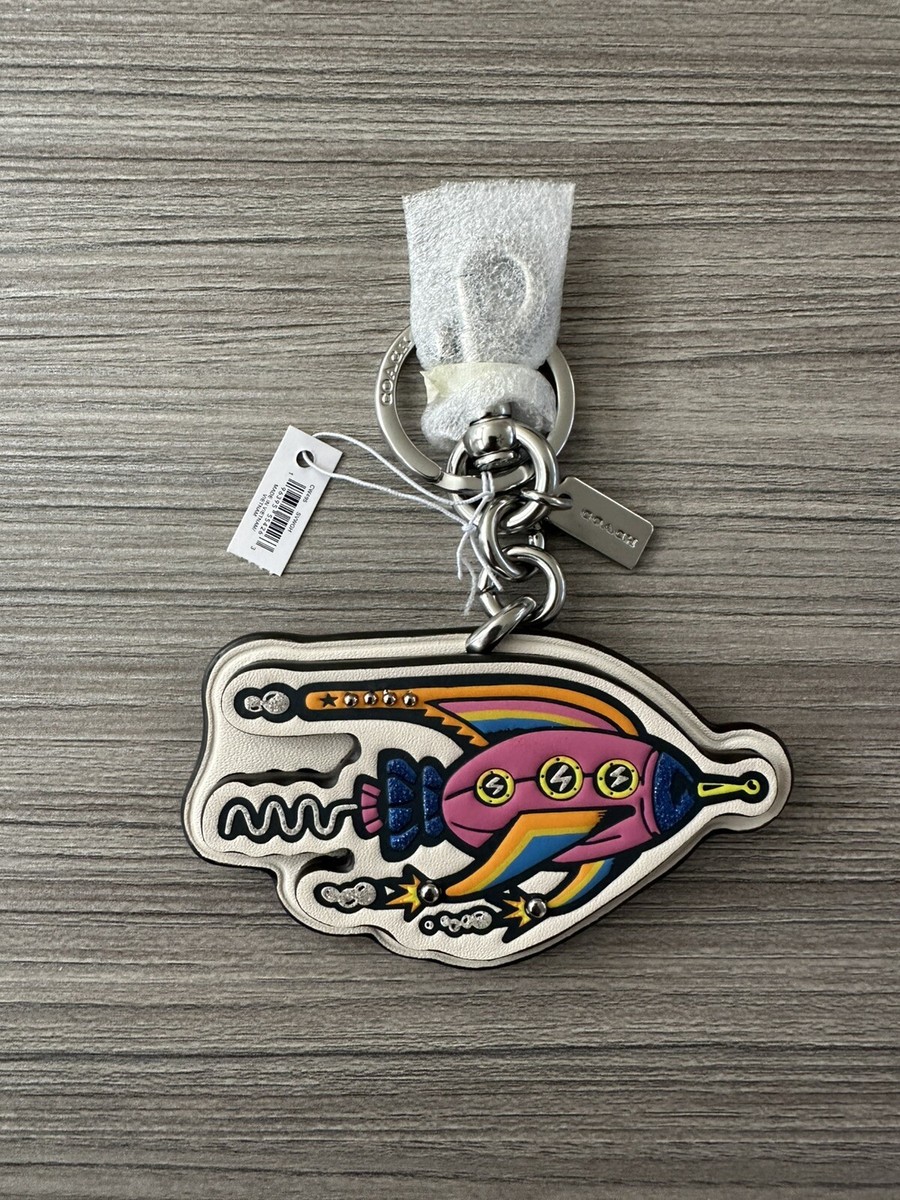 NWT Coach Cosmic Collection Rocket Bag Charm Silver Chalk Multi