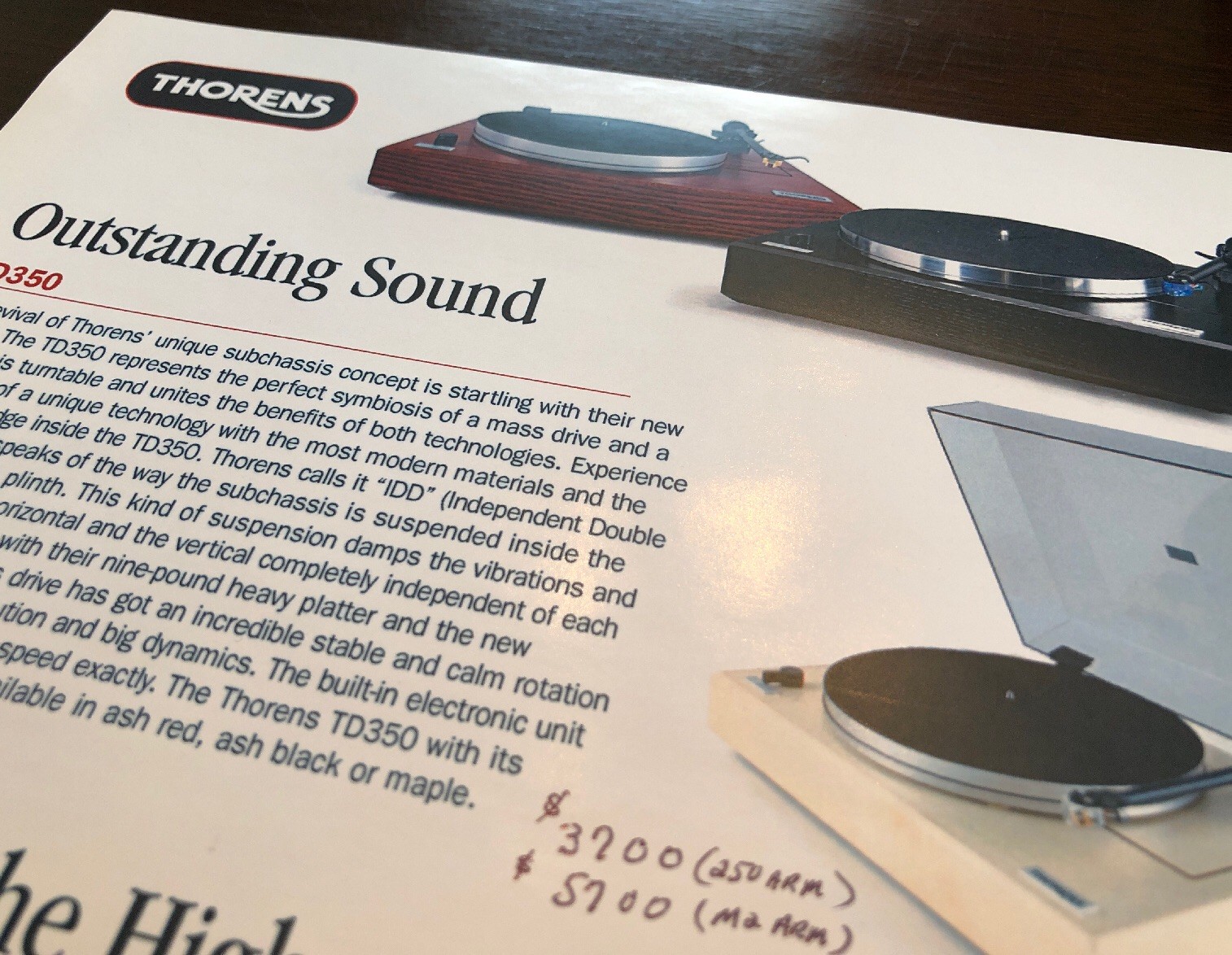 THORENS OUTSTANDING SOUND ORIGINAL PROMOTIONAL PRODUCT LEAFLET SALES AD M285x