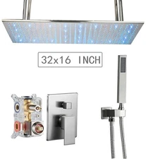 Brushed Nickel Shower Faucet System 32"x16" Rainfall Head Combo with Mixer Valve