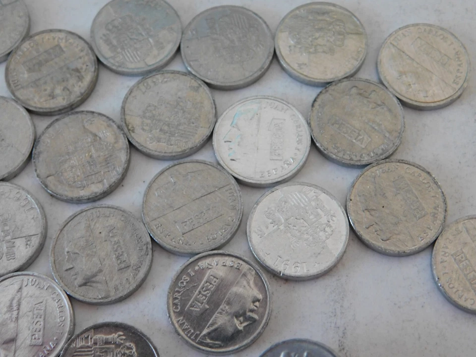 LOT MINI pièces de monnaie ESPAGNOLE ESPAGNE peseta PESETAS aluminium CARLOS alu - Photo 3/4