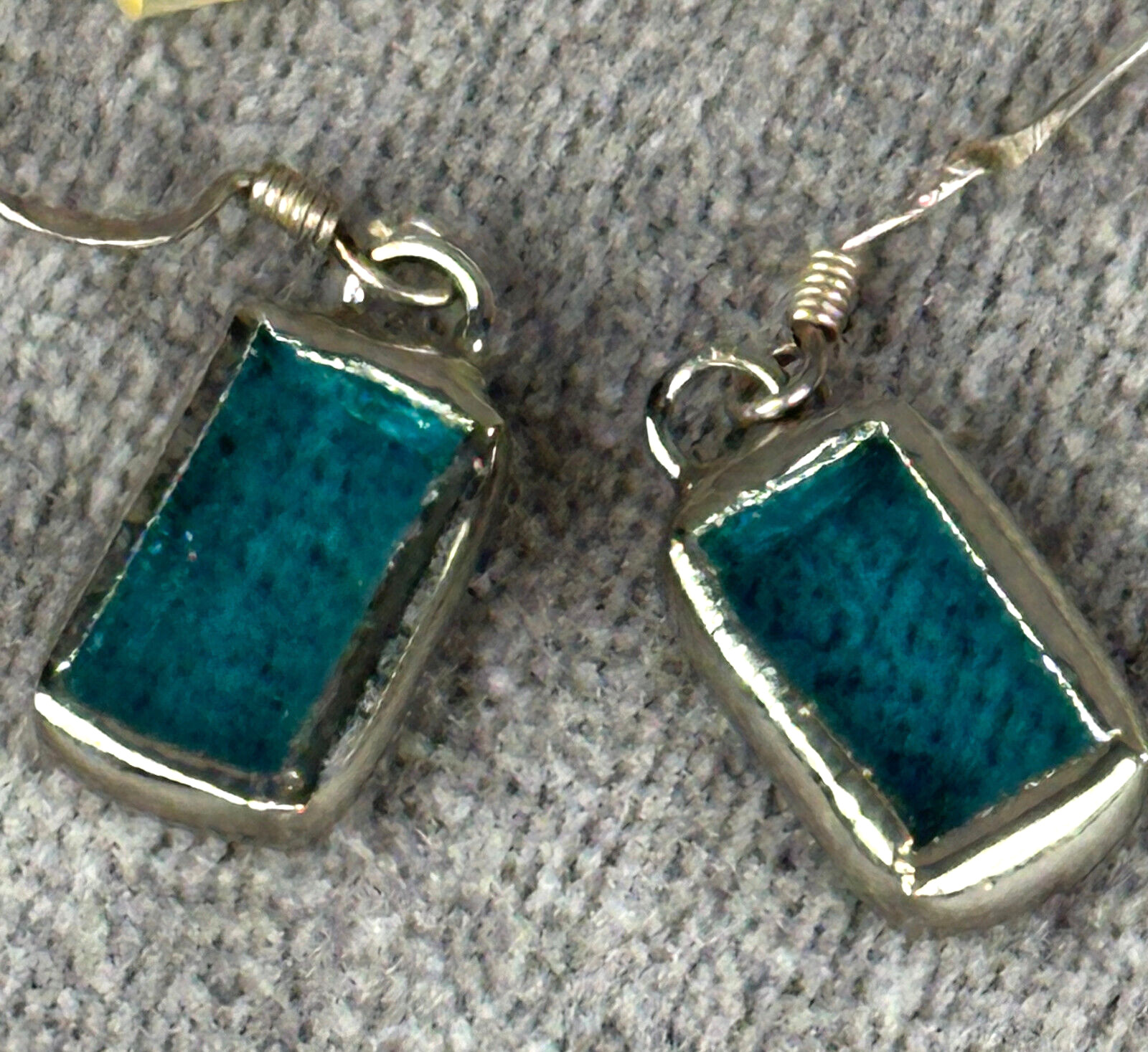 Pierced Earrings Rectangular Blue Stained Glass 9… - image 4