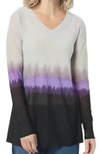 LOGO Layers by Lori Goldstein Dip-Dye Sheer Mesh V-Neck Cloud Gray
