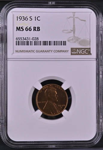 1936-S 1C RB Lincoln Wheat One Cent NGC MS66RB   6553431-028