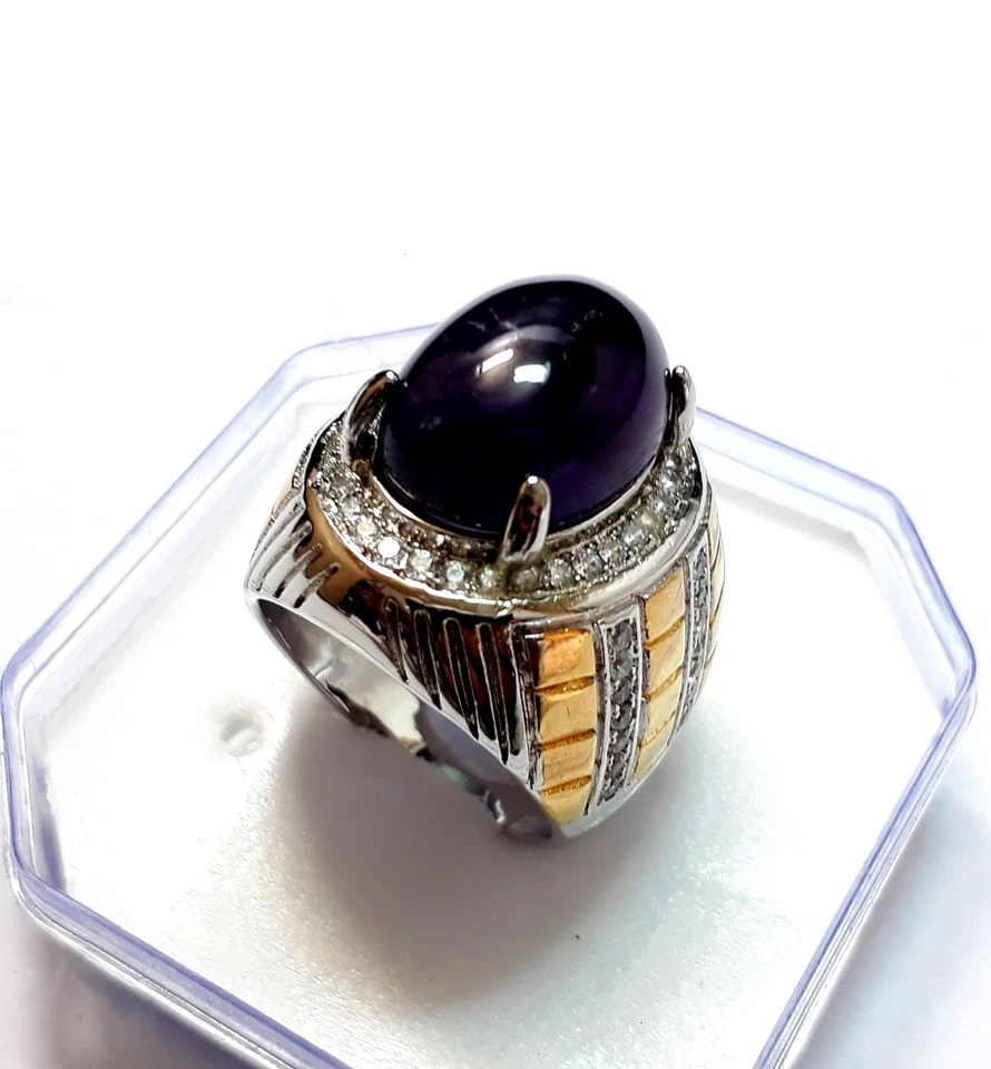 Hermoso anillo de piedras preciosas cabujón amatista natural 66 crt para hombre TALLA 10 Foto 3 de 4