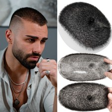 Men Buzz Cut Toupee Real Human Hair Piece PU Hairpieces Replacement Systems Wig