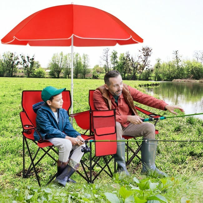 Portable Folding Picnic Double Chair W/Umbrella Table Cooler Beach