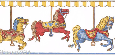 Carousel Merry Go Round Horse Kid Nursery Cream Wallpaper Border BIG ROLL 48FT