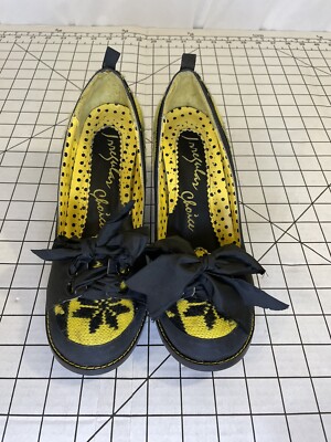 Irregular Choice Shoes Black and Yellow Black Bow Size 8/38.5