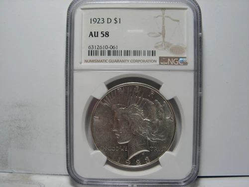 1923 - D Peace Silver Dollar, NGC AU58