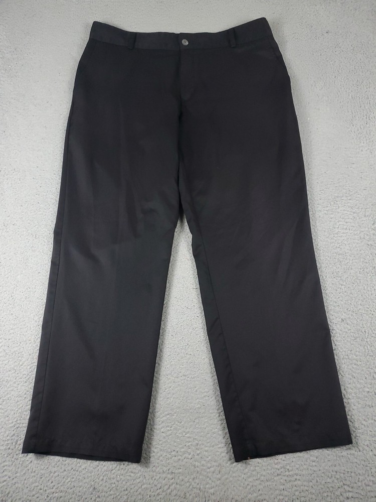 Adidas Mens 38x32 Black Golf Chino Pants Flat Front Casual Trousers