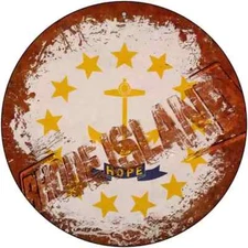 Rhode Island Rusty Stamped Round Circular Metal Sign 8" Home Garage Wall