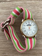 Vtg Milan Moon Phase Watch Women Gold Silver Tone Cloth Colorful Band