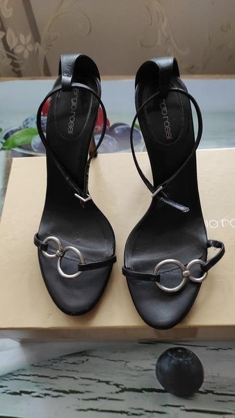 Women Sergio Rossi Heels Black Leather 37.5 #NVF6