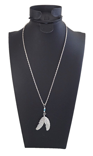 Vintage Native American Style Silver Tone Feather Pendant 18" Box Chain