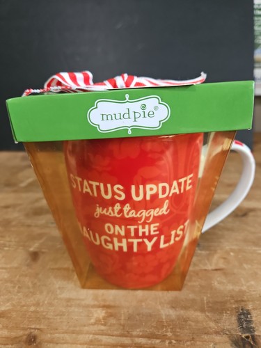 Mud Pie Christmas Coffee Tea Cup Mug Just Tagged On The Naughty List Red & White
