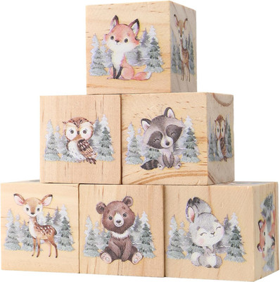 6 Pcs Woodland Animal Nursery Decor Blocks Wooden Shelf Decor for Baby Nursery R