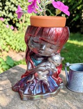 Handcrafted Resin Plant Pot Lady and Cat Unique Gift