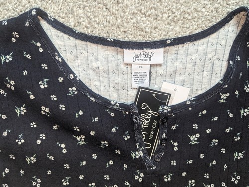 NWT,Just Polly,Cotton, Pointelle, Knit, Henley, Short Sleeve,Floral Shirt-Jr. XL - Picture 2 of 4