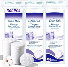 Premium Cotton Pads for Face, 300 Count Round Makeup 100 Pack of 3