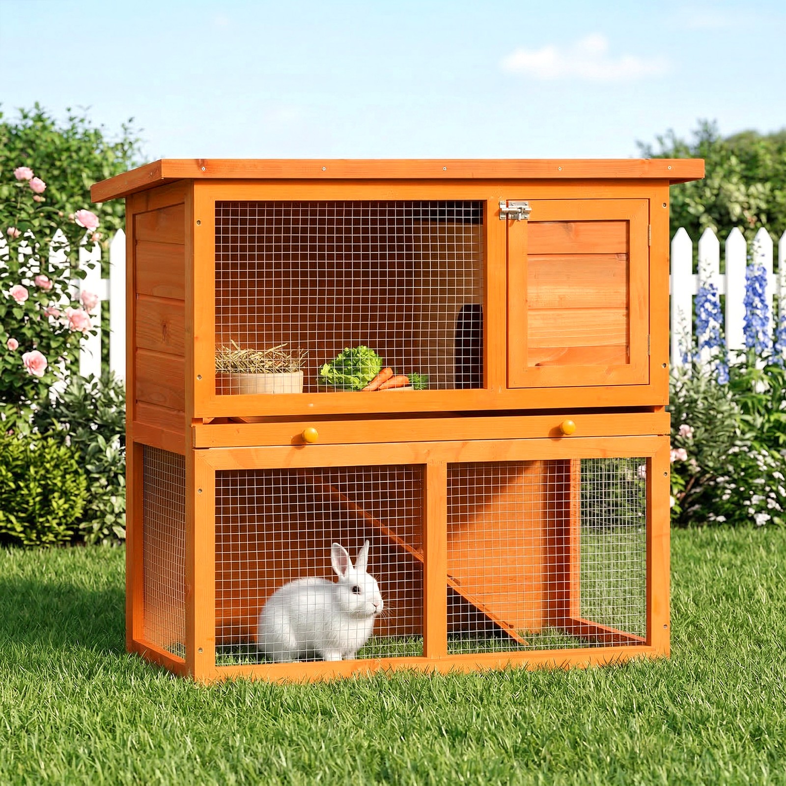 Pawhut 90cm 2 Tiers Rabbit Hutch Wooden Pet Cage Run Vintage Bunny House