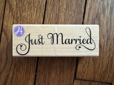 Just Married Wooden Rubber Stamp, 1.5 X 4 , New