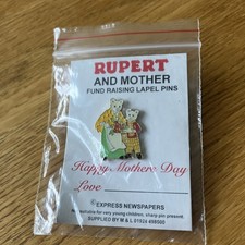 Rupert Bear Pin Badge: Happy Mothers Day, VNM On Card, Bag, Enamel Lapel Pin