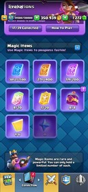 CR/LVL 57(38 Card LV 15-14) 10K Trophy/75 Emote/6 Tower Skin/17 Evoes