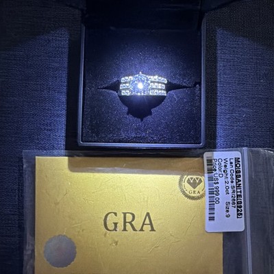 Trio 2ct Bridal Set SS925  Moissanite Size 9 with Tag COA and Proposal Box