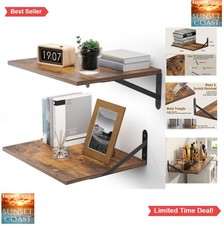 Floating Shelves Set of 2 Wall Mounted 16 Inch Deep Rustic Wood Heavy Duty