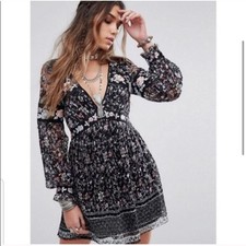 Free People dress womens 4 NWOT Cherry Blossom black floral embroidered lace 