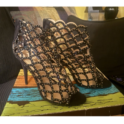 ZIGIsoho Black Rhinestone Strappy Stiletto Heels Open Toe Women's Size 11
