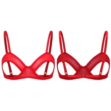 Womens Sheer Mesh Open Cup Bra Hollow Out Underwired Unlined Bralette Nightwear