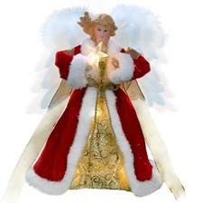 12" LED Red Angel Tree Topper Animated Moving Wings Battery Plug In