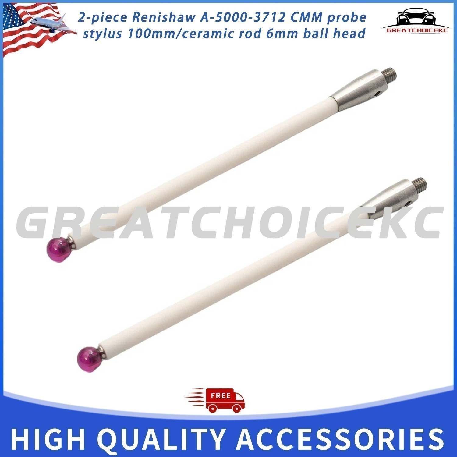 2PCS A-5000-3712 For Renishaw CMM Probe Stylus 100mm/Ceramic Stem 6mm Ball Tip