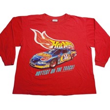 Vintage Hot Wheels Toy Car Red Longsleeve T-Shirt Mattel Racing Youth Large 1996