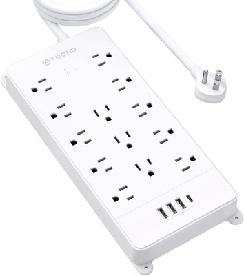 Surge Protector Power Strip 10 Ft Cord - Long Extension Cord, 4000J, 13 Widely O