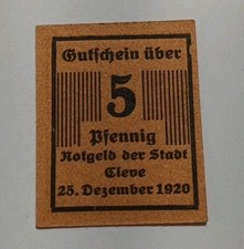 Emergency money/vouchers of the city of Cleve, 1920, 5 Pfennig 