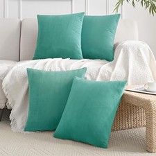 Velvet Throw Pillow Covers Set of 4, 20 x 20 20" x 20" Pack of 4 Aqua Teal